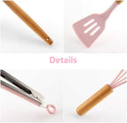 Homezem Silicone Kitchen Spoon Utensil Set, 11 Piece (Pink)