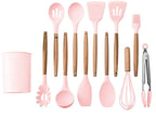 Homezem Silicone Kitchen Spoon Utensil Set, 11 Piece (Pink)