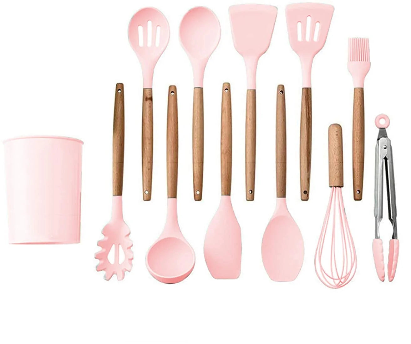 Homezem Silicone Kitchen Spoon Utensil Set, 11 Piece (Pink)
