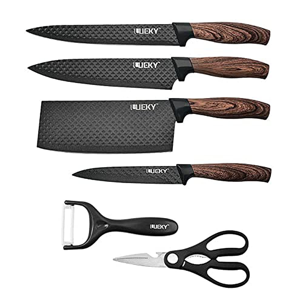 Homezem Kitchen Knife Set, 6-Piece Stainless Steel Chef Knife Set with Peeler and Scissors, Knives Sets with Gift Box for Home, Paring, Cutting and Cooking- Pack of 6