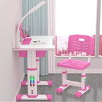 Homezem Kids Height Adjustable Desk and Chair Set Study Table Writing Desk with Eye Protection Lamp Bookshelf (80CM DeskSet Blue)