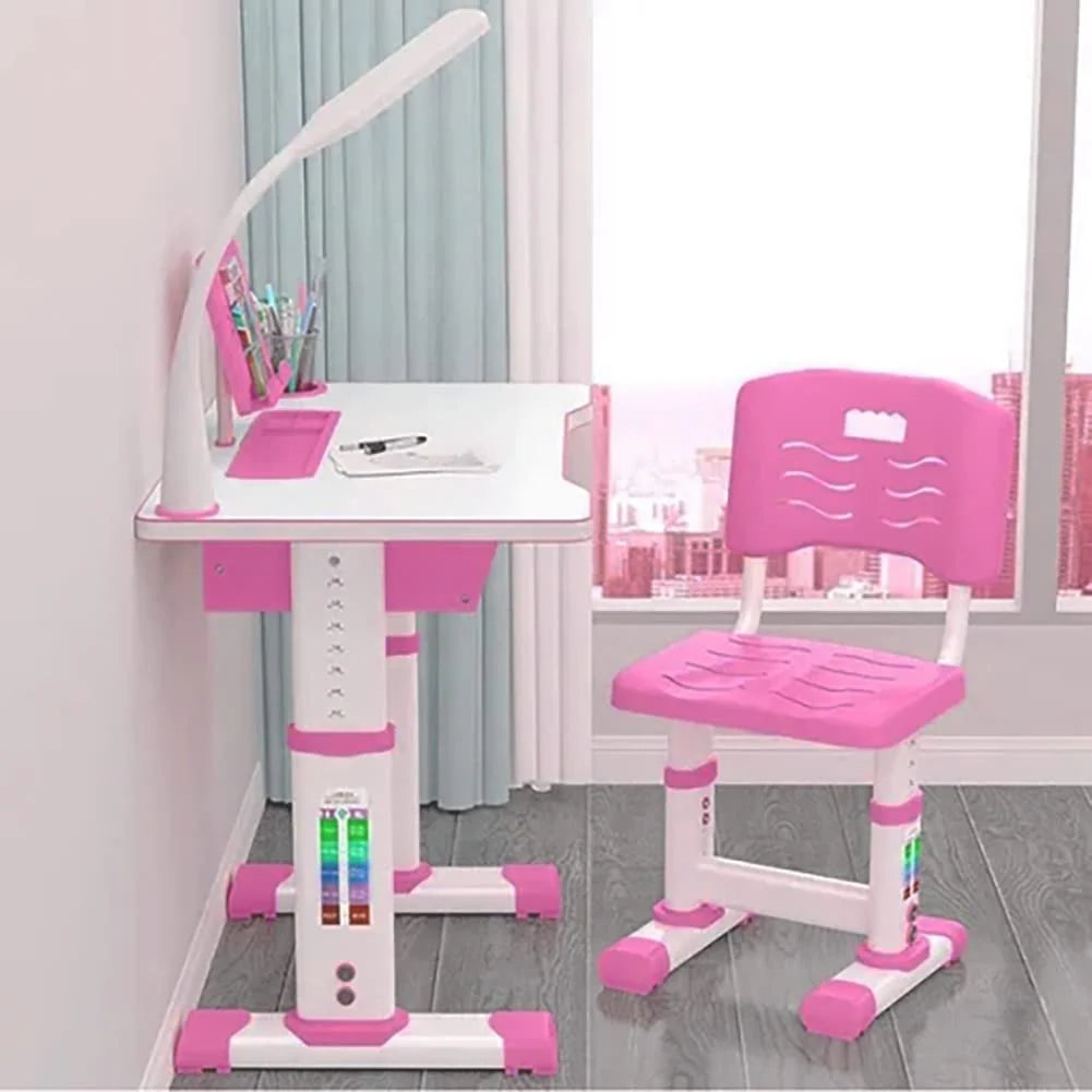 Homezem Kids Height Adjustable Desk and Chair Set Study Table Writing Desk with Eye Protection Lamp Bookshelf (80CM DeskSet Blue)