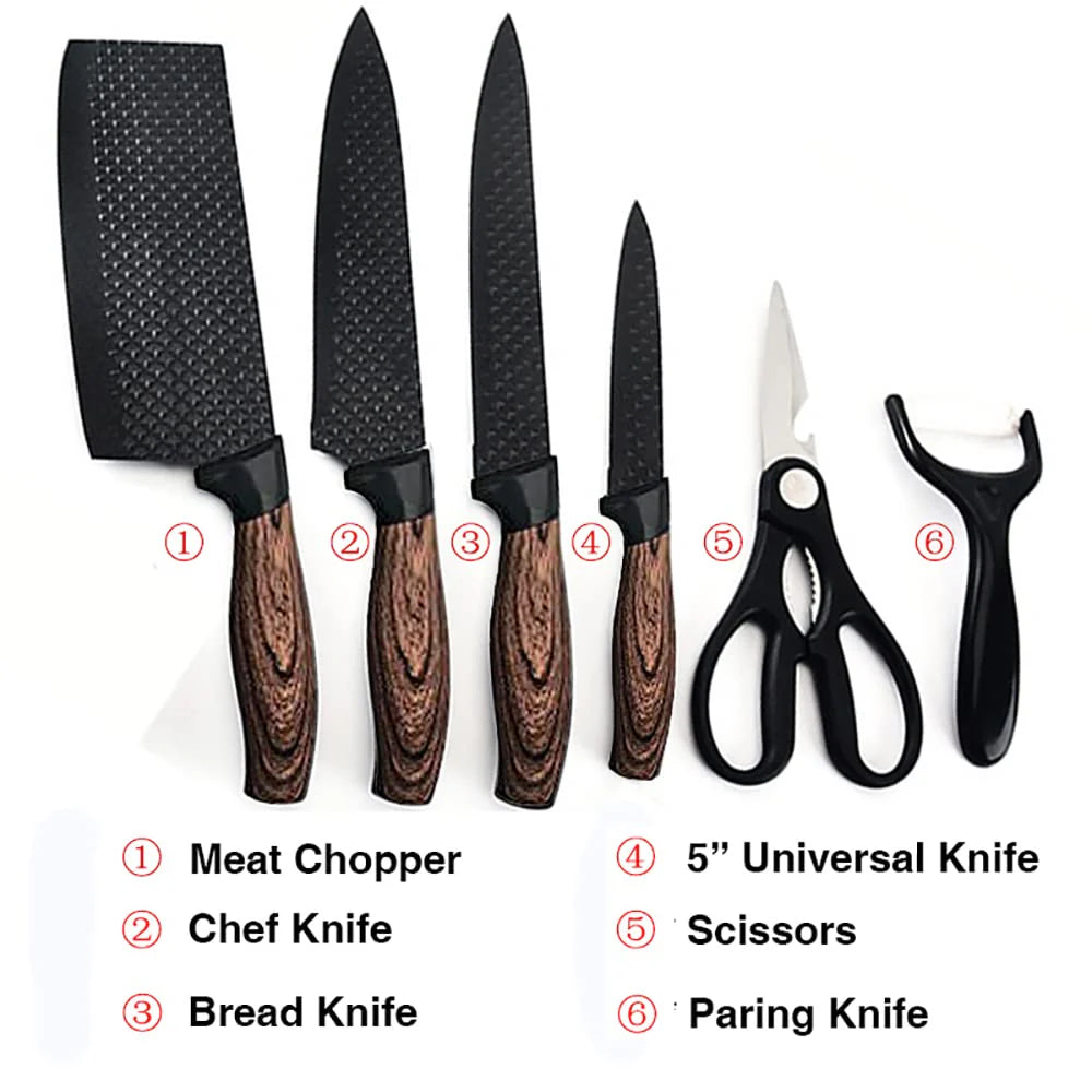 Homezem Kitchen Knife Set, 6-Piece Stainless Steel Chef Knife Set with Peeler and Scissors, Knives Sets with Gift Box for Home, Paring, Cutting and Cooking- Pack of 6
