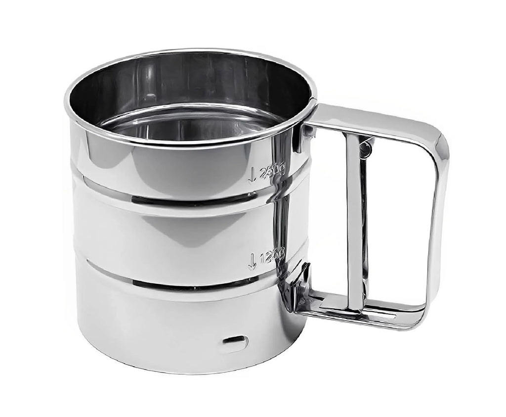 Homezem Baking Stainless Steel Shaker Sieve Cup Manual Flour Sifter with Measuring Scale Mark for Flour Icing Sugar