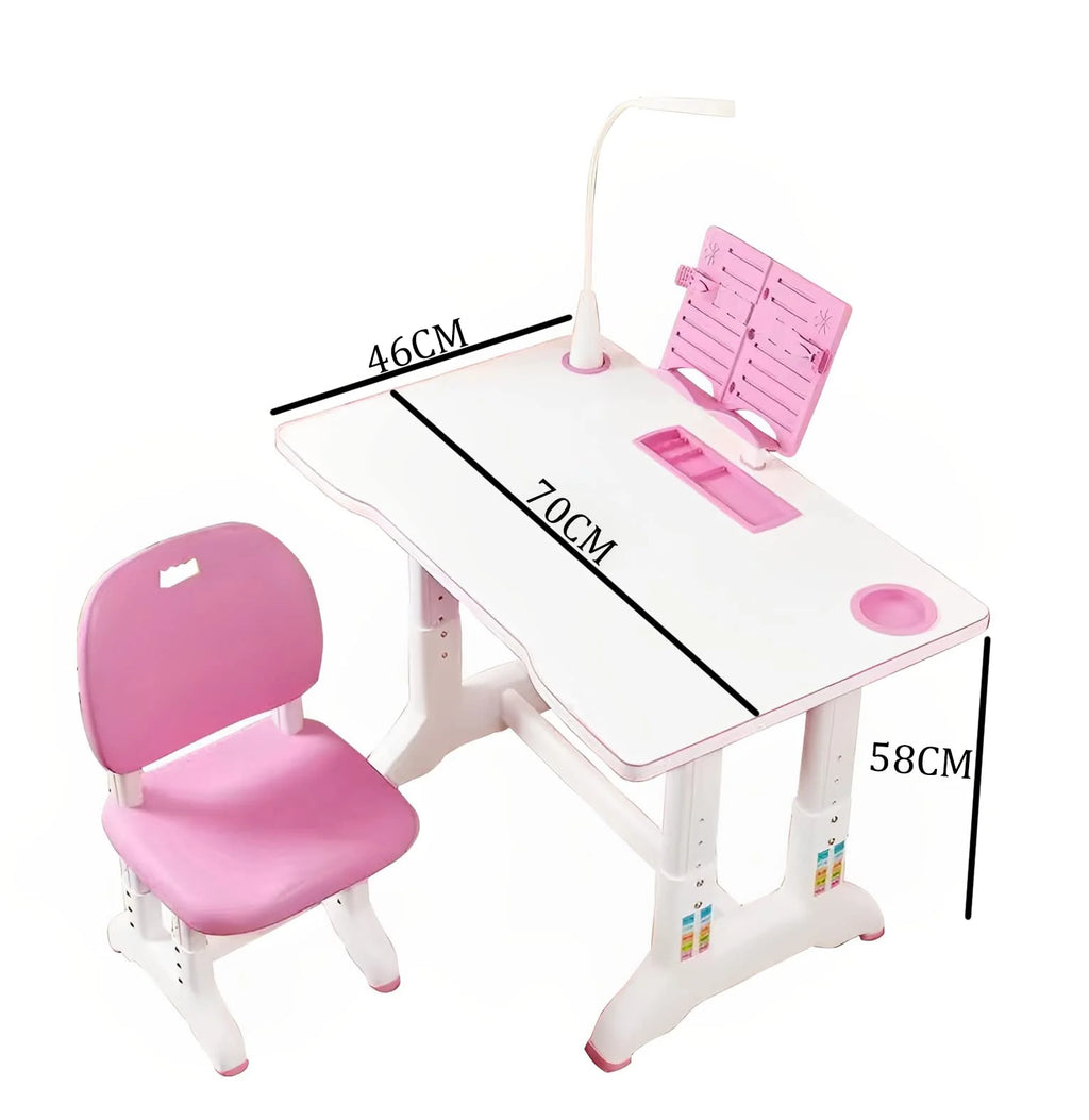 Homezem Kids Height Adjustable Desk and Chair Set Study Table Writing Desk with Eye Protection Lamp (70CM / Fruit Green Luxury)