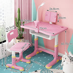 Homezem Kids Height Adjustable Desk And Chair Set Study Table Writing Desk With Eye Protection Lamp Bookshelf (Polished, 70Cm Upgraded Pink)
