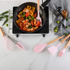 Homezem Silicone Kitchen Spoon Utensil Set, 11 Piece (Pink)