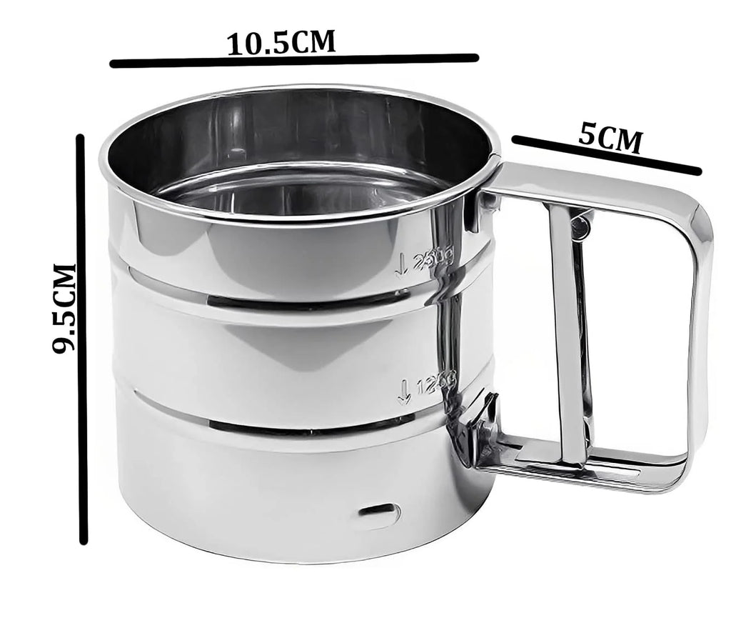 Homezem Baking Stainless Steel Shaker Sieve Cup Manual Flour Sifter with Measuring Scale Mark for Flour Icing Sugar