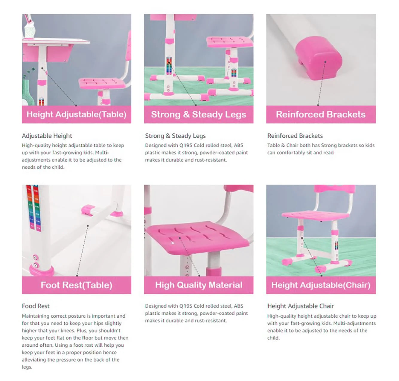 Homezem Kids Height Adjustable Desk And Chair Set Study Table Writing Desk With Eye Protection Lamp Bookshelf (Polished, 70Cm Upgraded Pink)