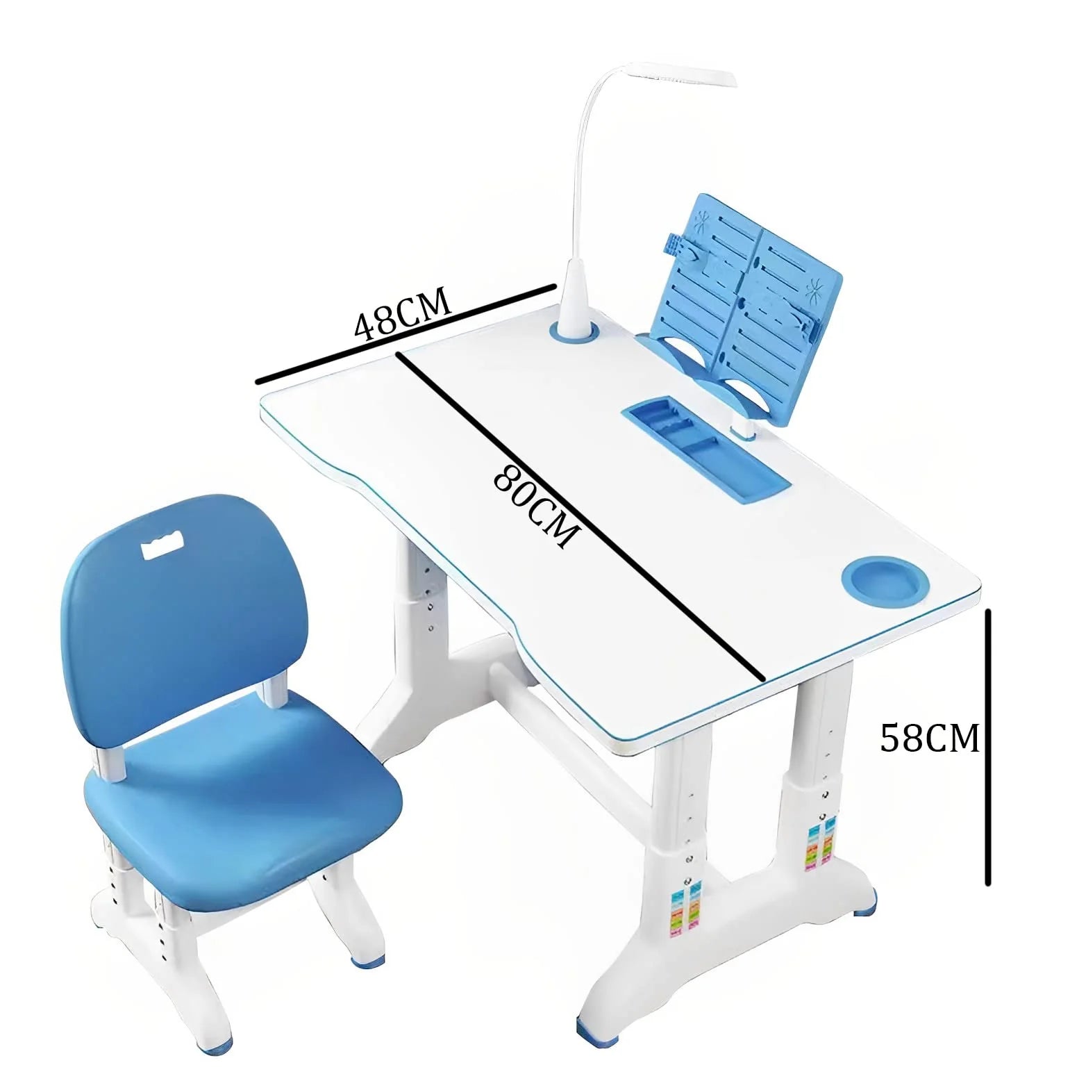 Homezem Kids Height Adjustable Desk and Chair Set Study Table Writing Desk with Eye Protection Lamp (70CM / Fruit Green Luxury)