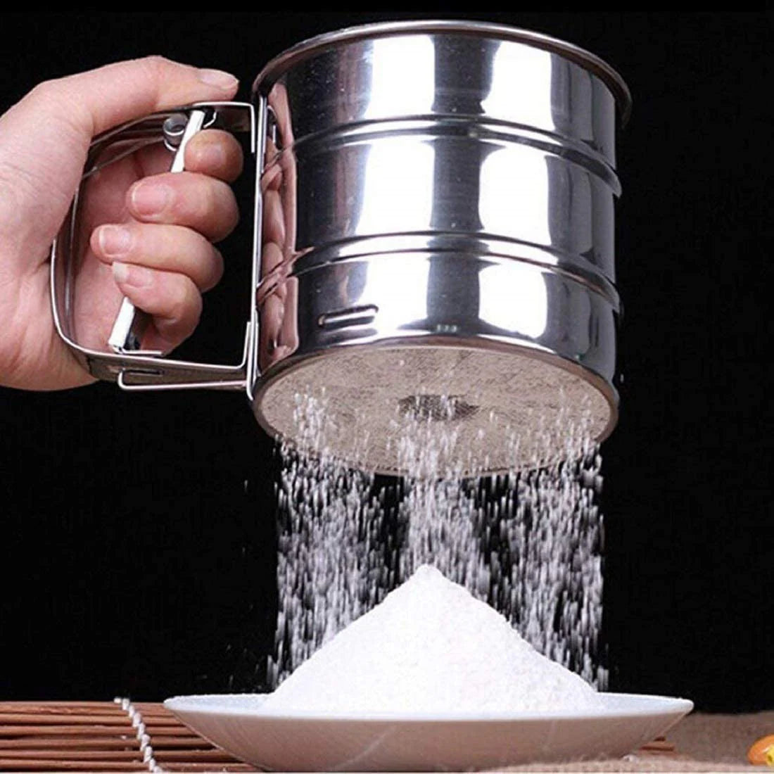 Homezem Baking Stainless Steel Shaker Sieve Cup Manual Flour Sifter with Measuring Scale Mark for Flour Icing Sugar