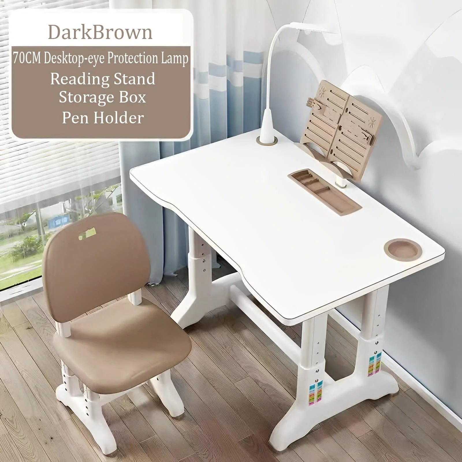 Homezem Kids Height Adjustable Desk and Chair Set Study Table Writing Desk with Eye Protection Lamp (70CM / Fruit Green Luxury)