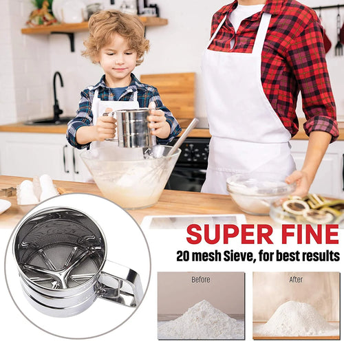 Homezem Baking Stainless Steel Shaker Sieve Cup Manual Flour Sifter with Measuring Scale Mark for Flour Icing Sugar