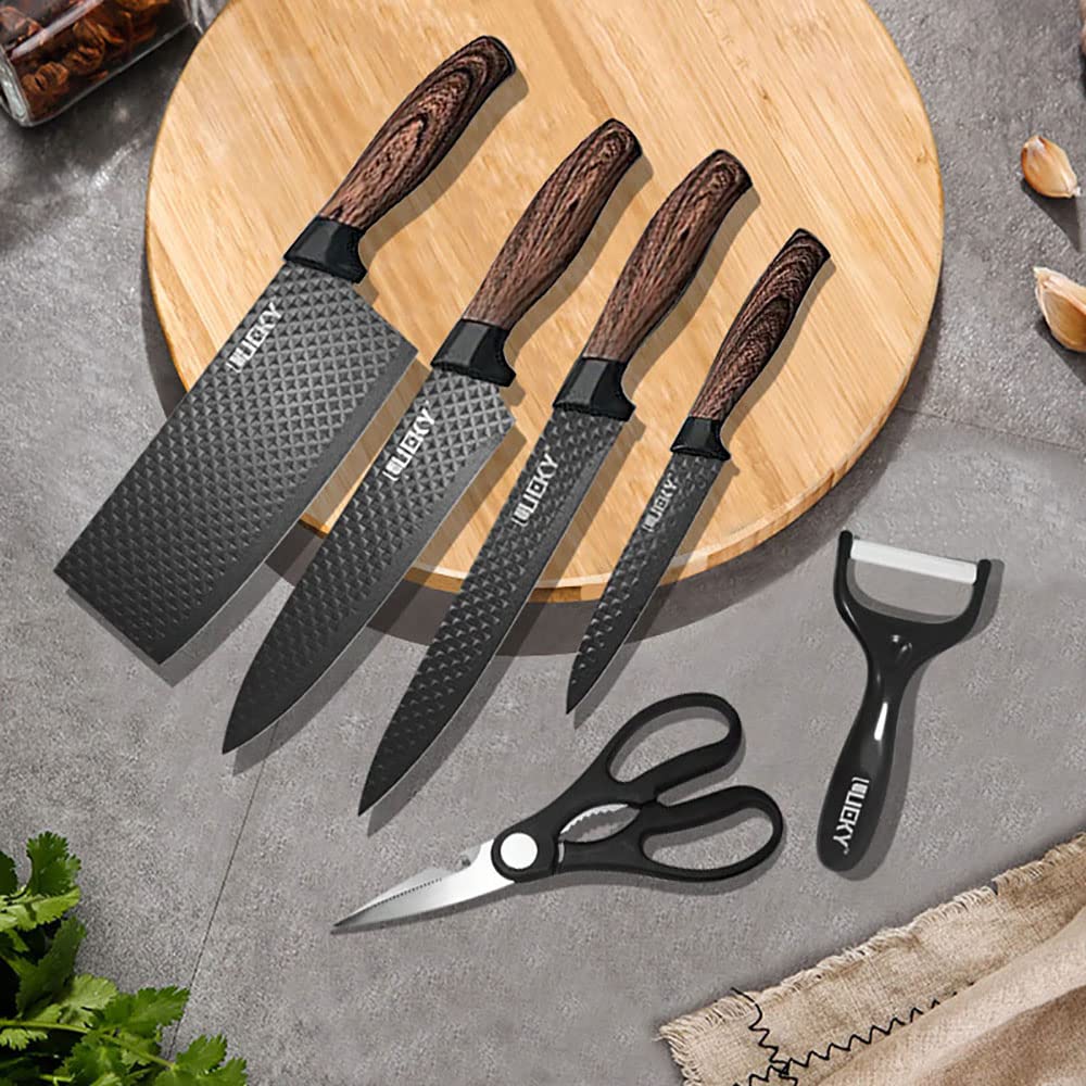 Homezem Kitchen Knife Set, 6-Piece Stainless Steel Chef Knife Set with Peeler and Scissors, Knives Sets with Gift Box for Home, Paring, Cutting and Cooking- Pack of 6
