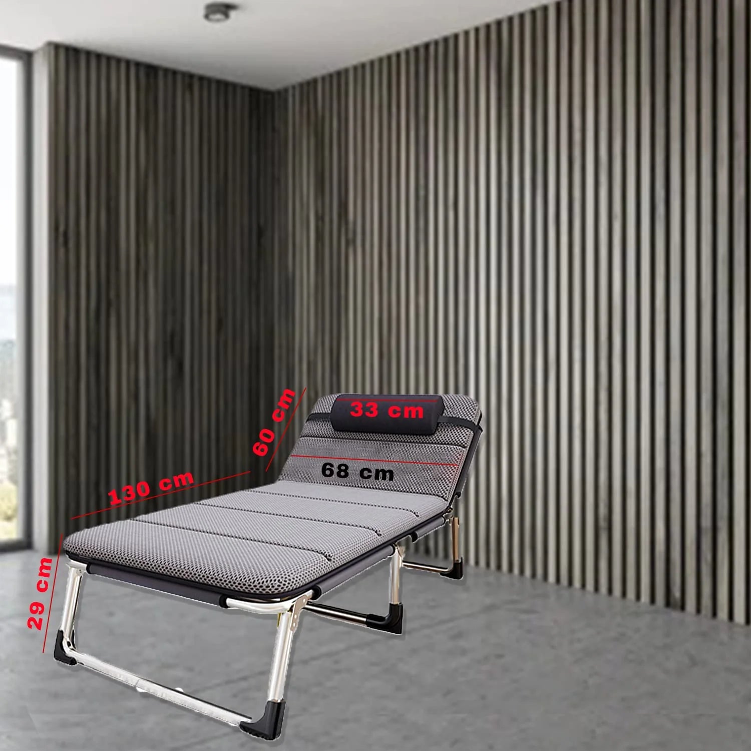 Homezem Folding Bed Single Bed Portable Travel Camp Cots Recliner Office Lunch Break Bed with 56 Round Tube - Gray