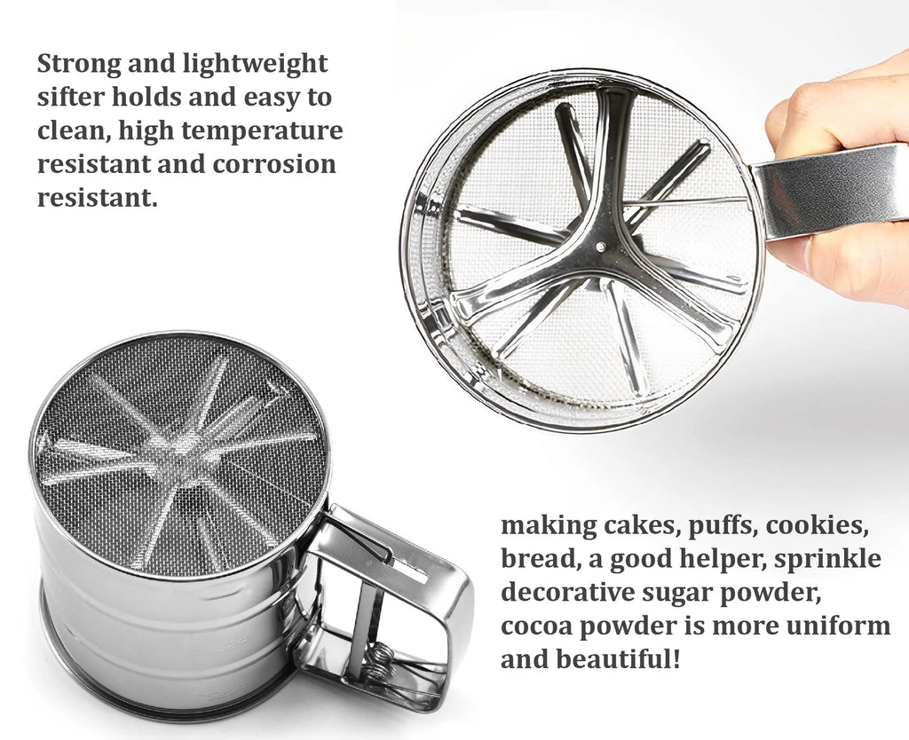 Homezem Baking Stainless Steel Shaker Sieve Cup Manual Flour Sifter with Measuring Scale Mark for Flour Icing Sugar