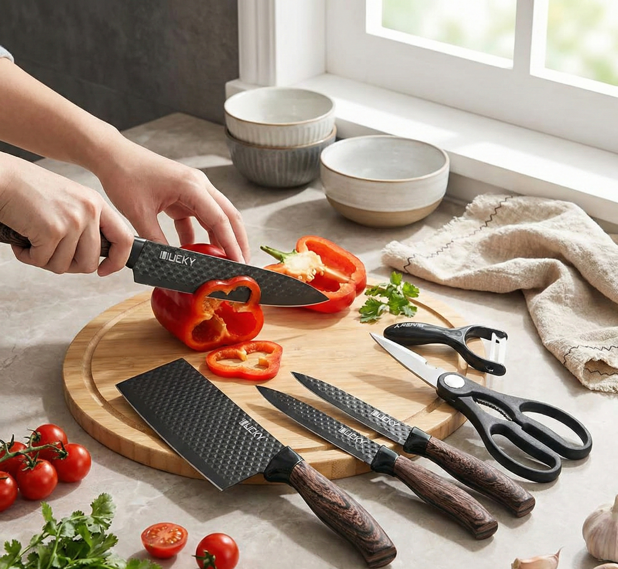 Homezem Kitchen Knife Set, 6-Piece Stainless Steel Chef Knife Set with Peeler and Scissors, Knives Sets with Gift Box for Home, Paring, Cutting and Cooking- Pack of 6